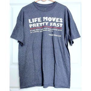 FERRIS BUELLER'S DAY OFF Life Moves Fast Navy Heather T-Shirt Size Large NWoT